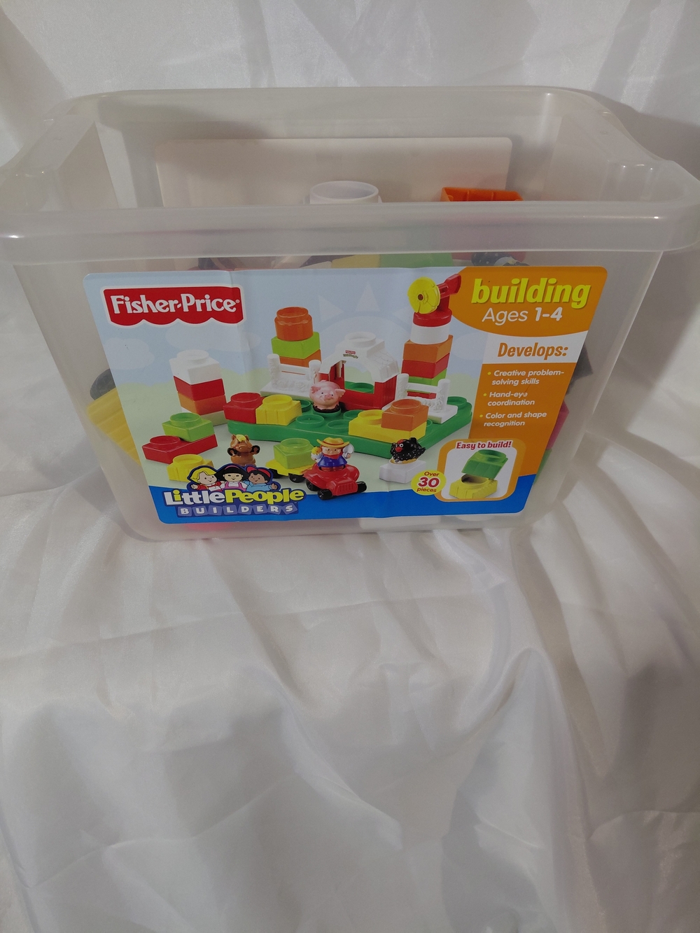 Fisher-Price Little People Builders Playset with Green Lid and Multicolor Bricks - Picture 6 of 7